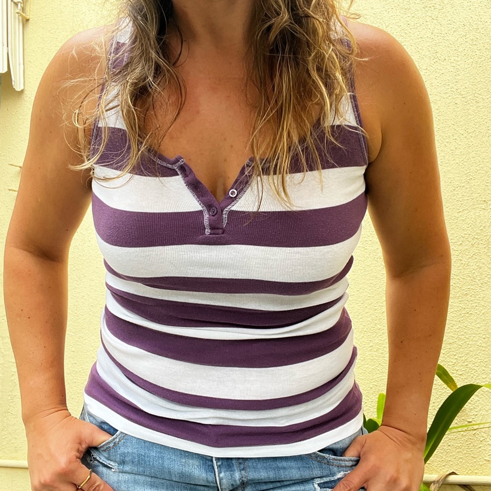 Aeropostale Purple and White Striped Tank Top